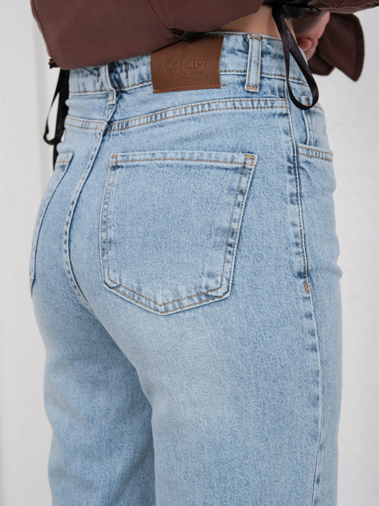 Yüksel Bel Straight Fit Mavi Jean