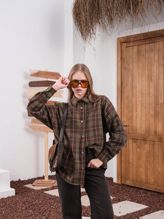 Kahverengi Ekose Desenli Oduncu Gömlek