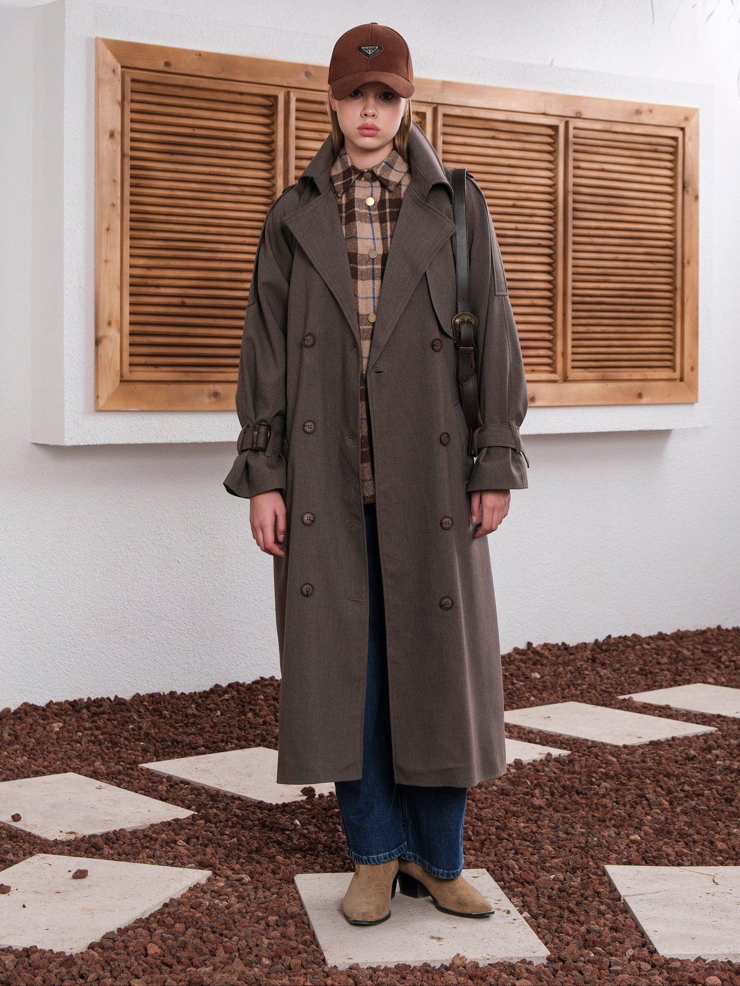 Premium Oversize Astarlı Uzun Vizon Trençkot