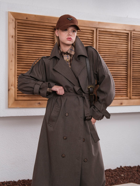 Premium Oversize Astarlı Uzun Vizon Trençkot