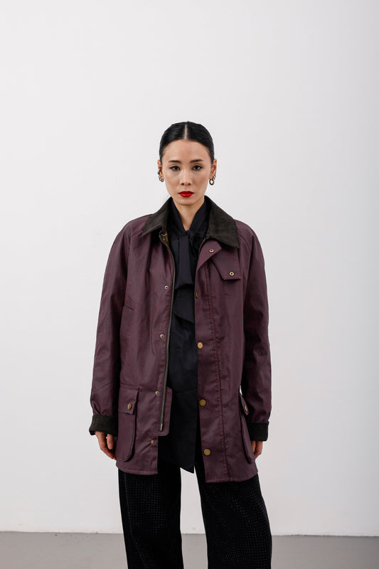 Bordo Mumlu Gabardin Ekose Astarlı Parka