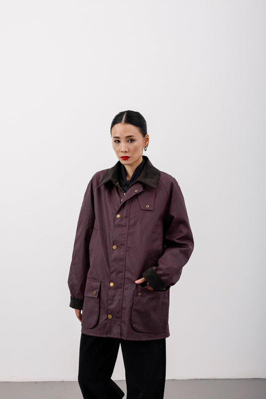 Bordo Mumlu Gabardin Ekose Astarlı Parka