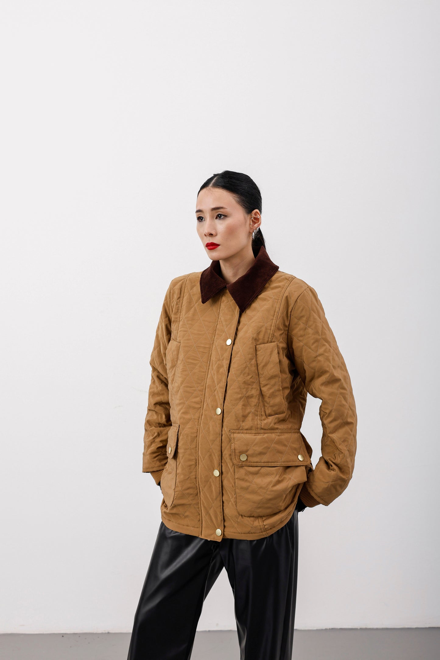 Oversize Kapitone Kadife Yaka Mont