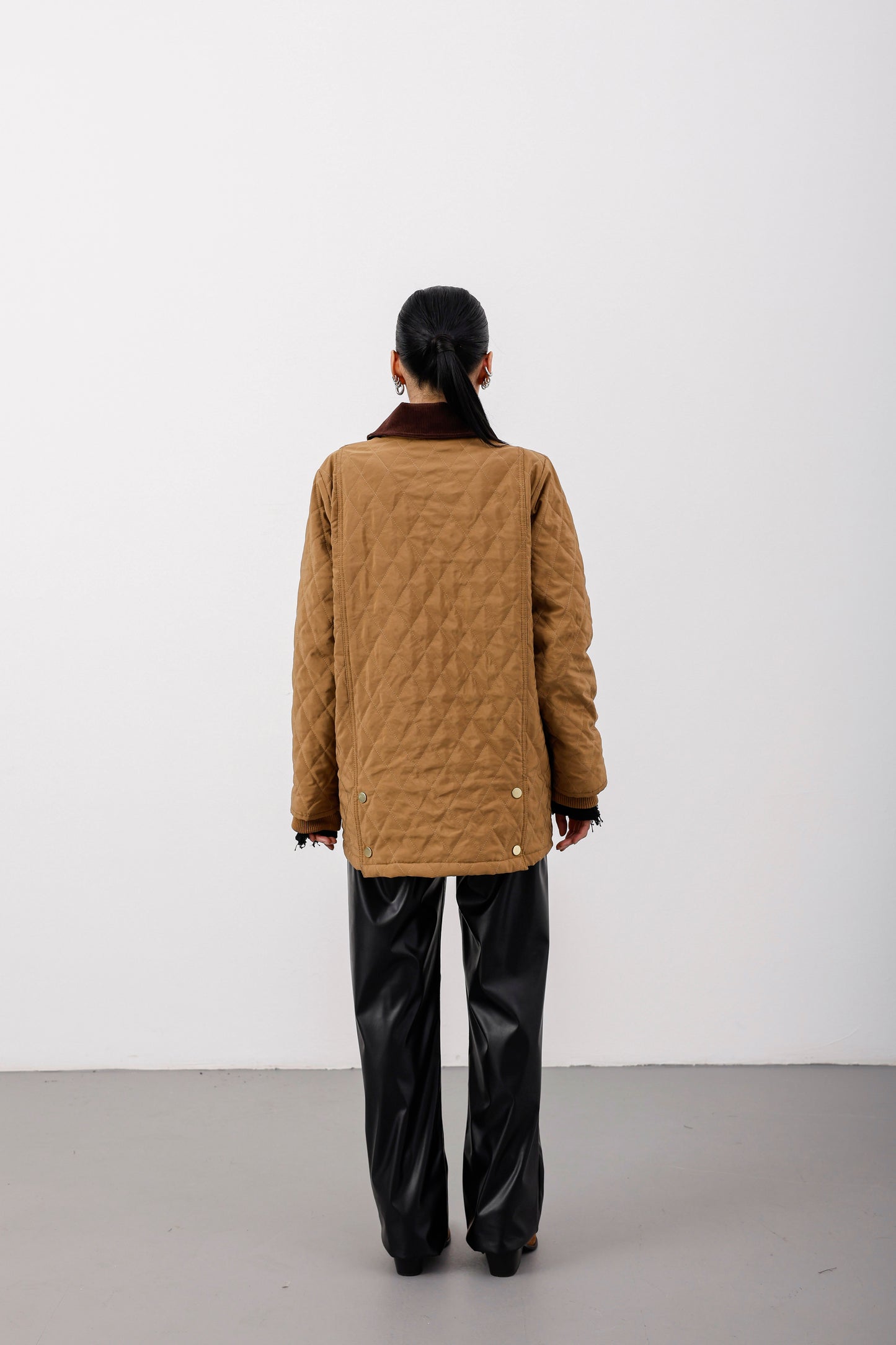 Oversize Kapitone Kadife Yaka Mont