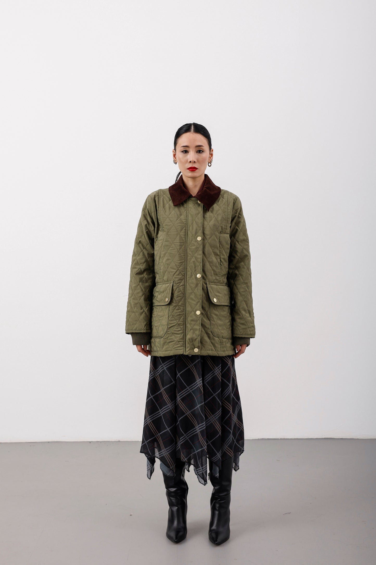 Oversize Kapitone Kadife Yaka Mont