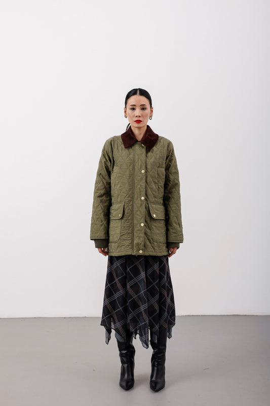 Oversize Kapitone Kadife Yaka Mont