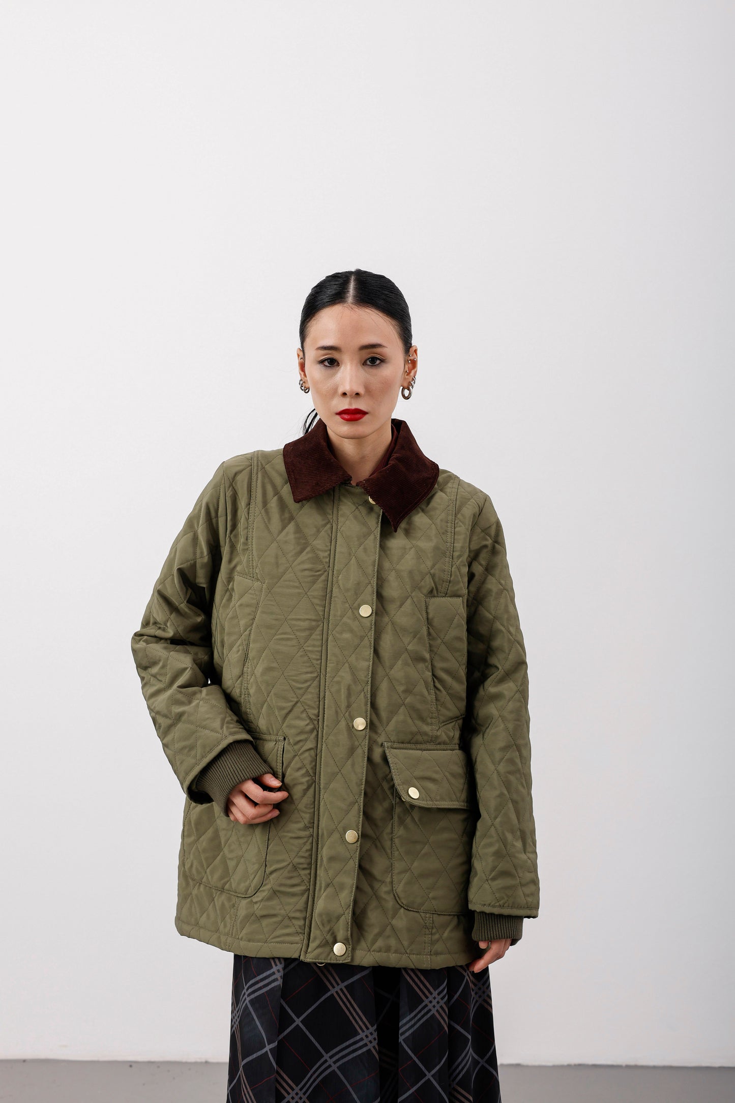 Oversize Kapitone Kadife Yaka Mont