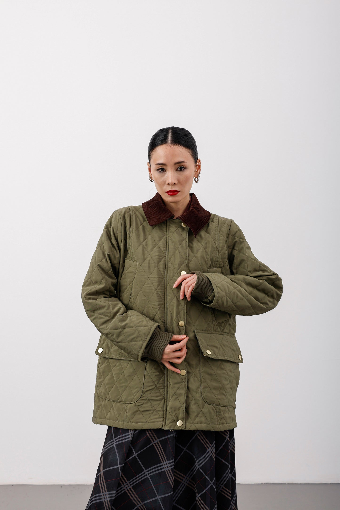 Oversize Kapitone Kadife Yaka Mont