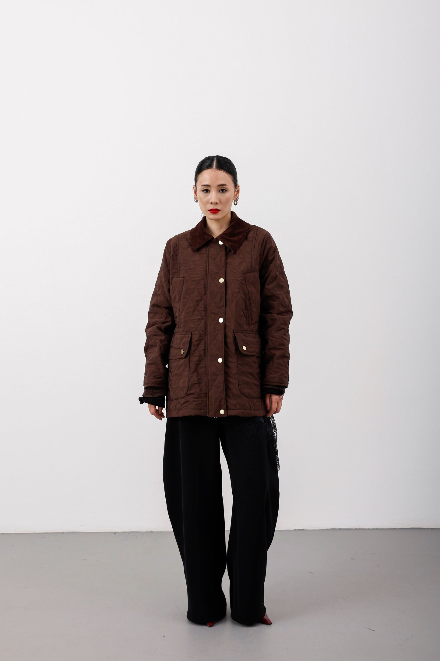 Oversize Kapitone Kadife Yaka Mont