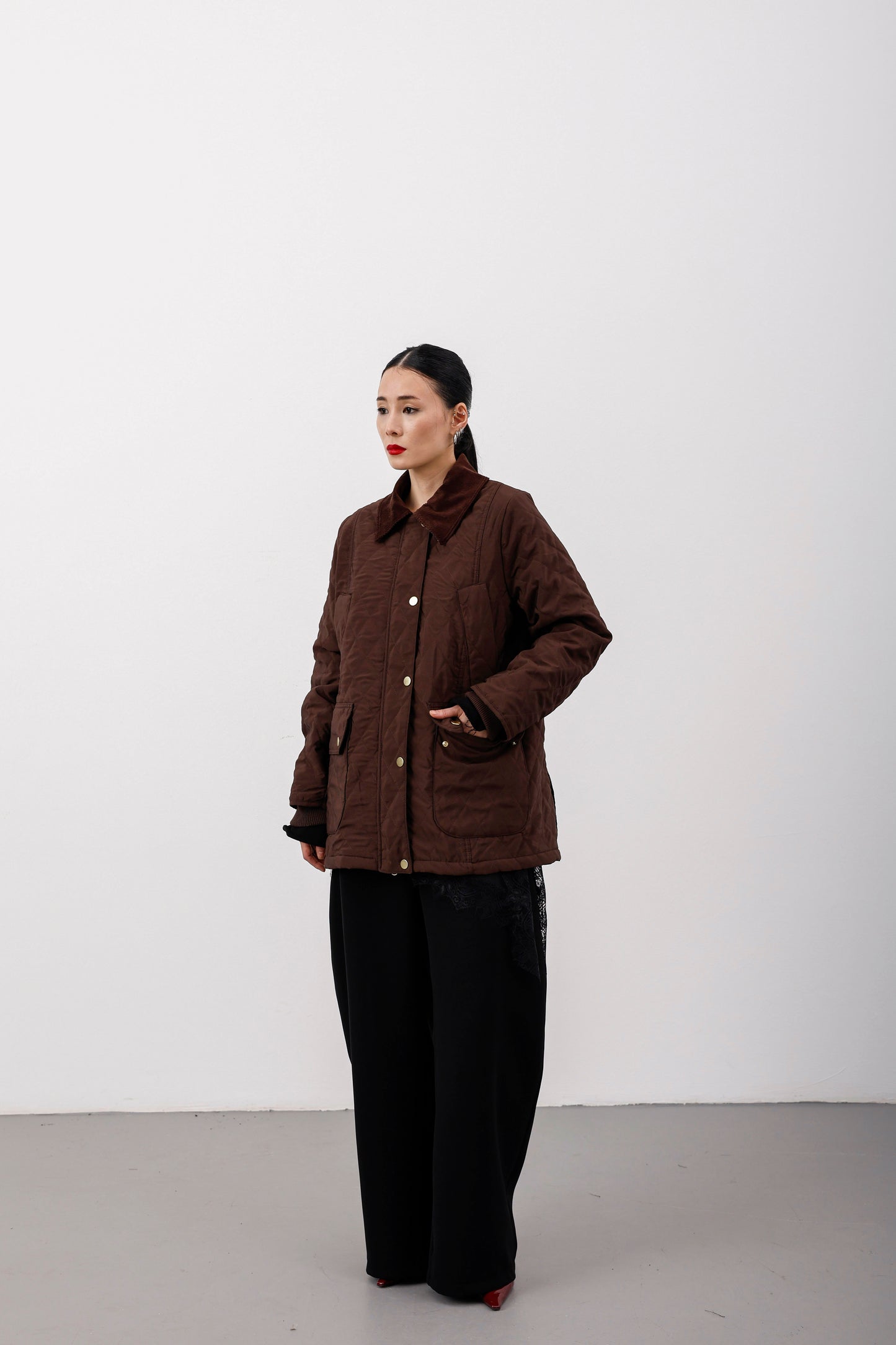 Oversize Kapitone Kadife Yaka Mont