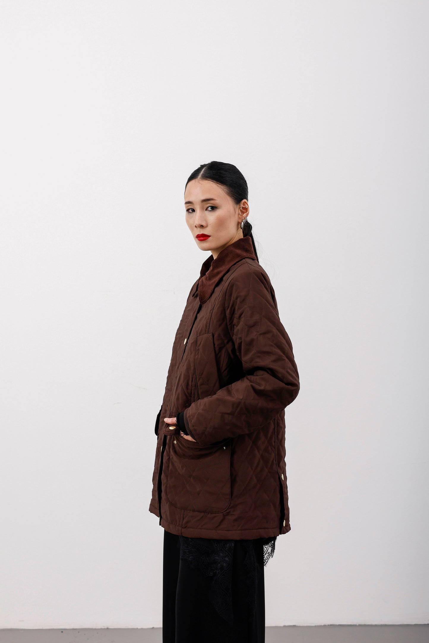 Oversize Kapitone Kadife Yaka Mont