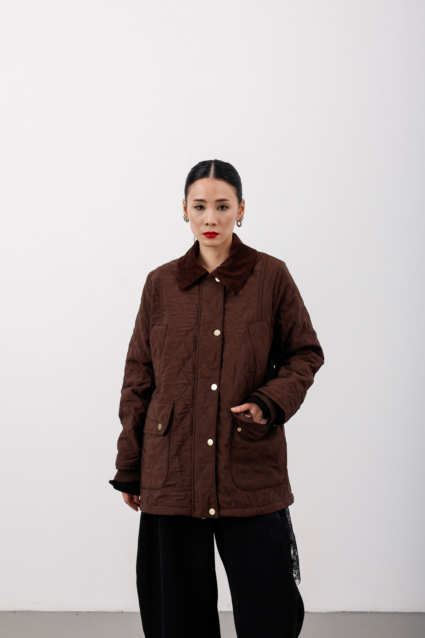 Oversize Kapitone Kadife Yaka Mont