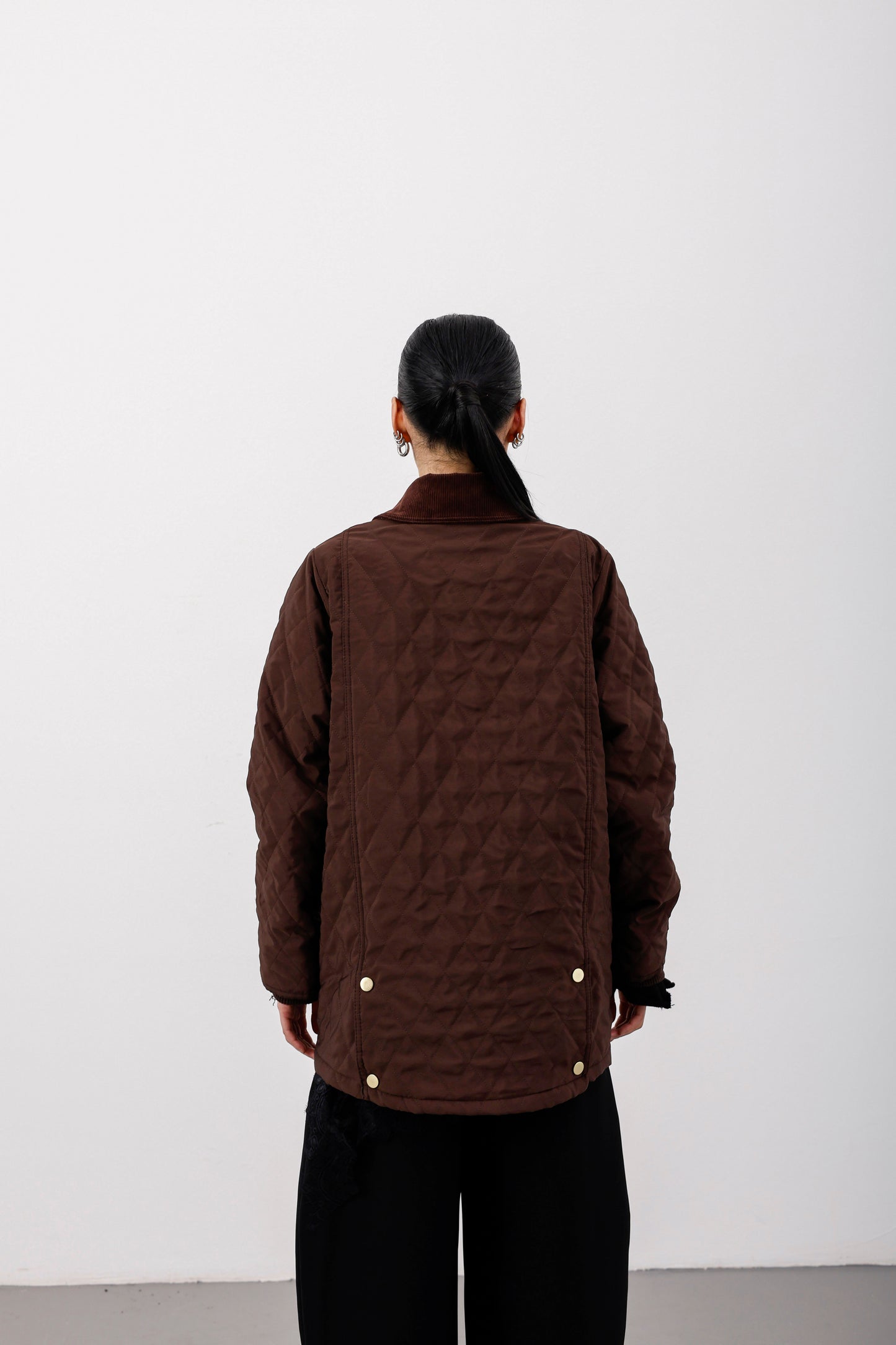 Oversize Kapitone Kadife Yaka Mont