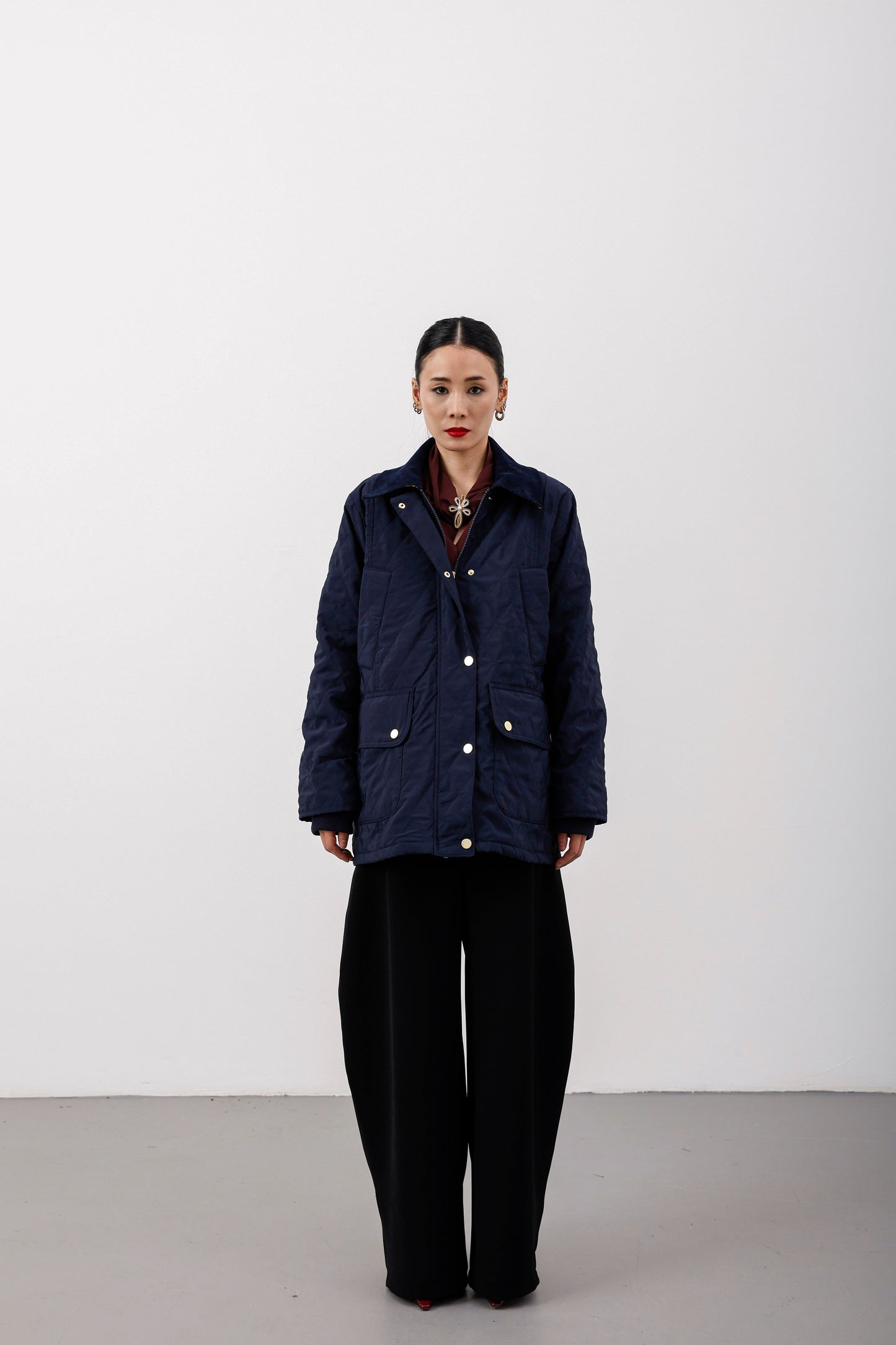 Oversize Kapitone Kadife Yaka Mont