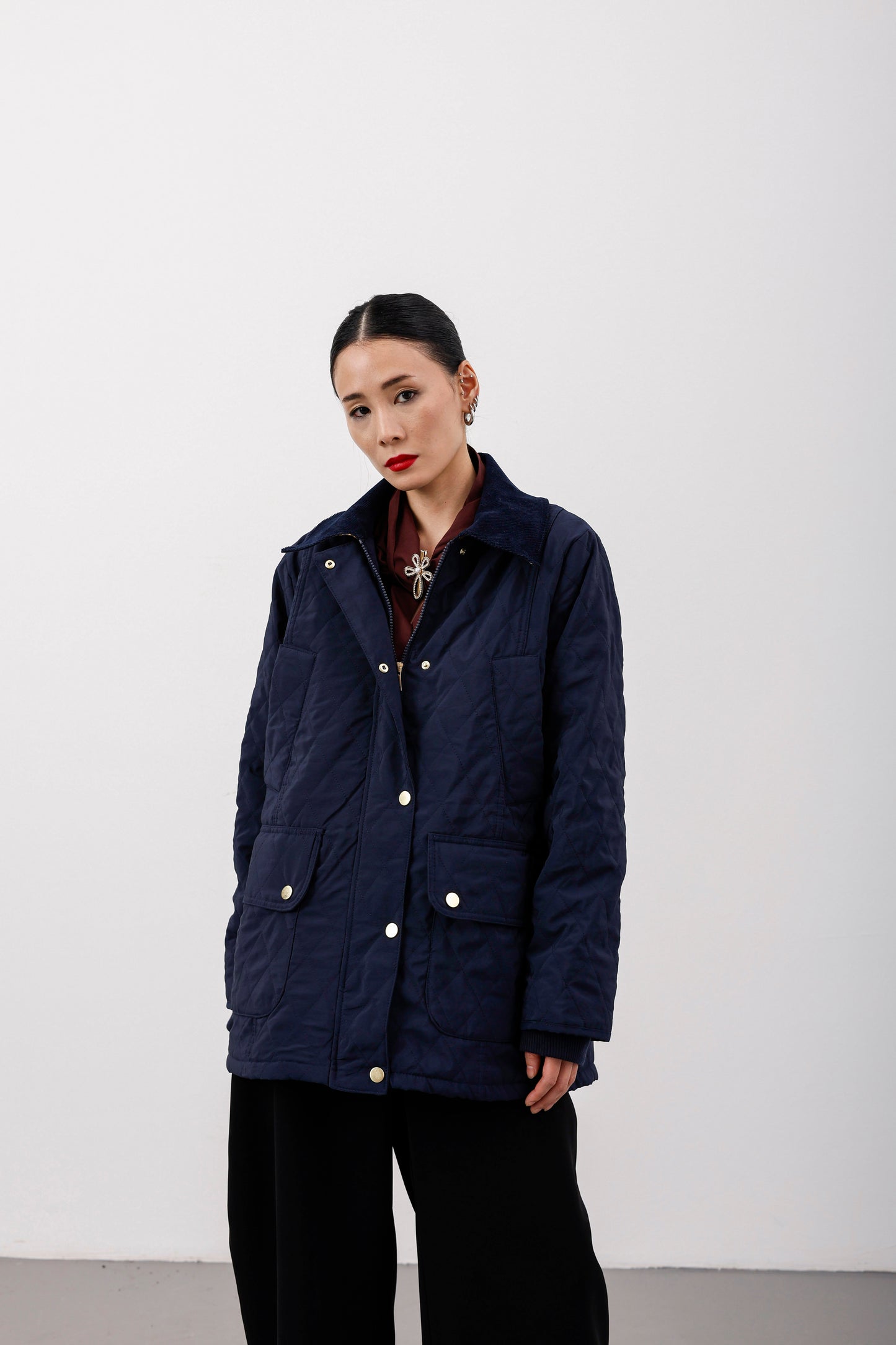 Oversize Kapitone Kadife Yaka Mont