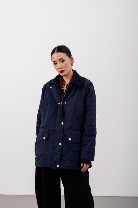 Oversize Kapitone Kadife Yaka Mont