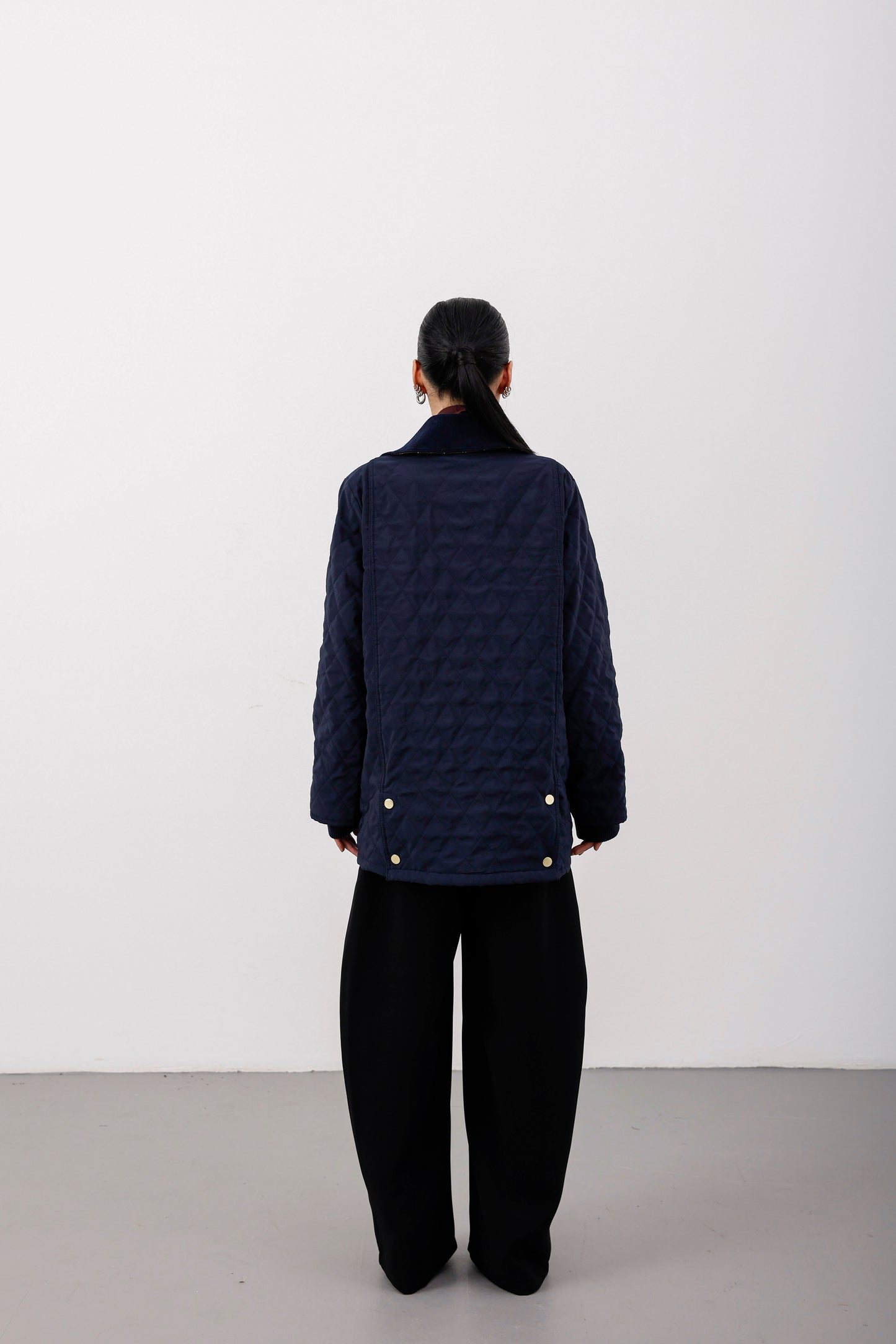 Oversize Kapitone Kadife Yaka Mont