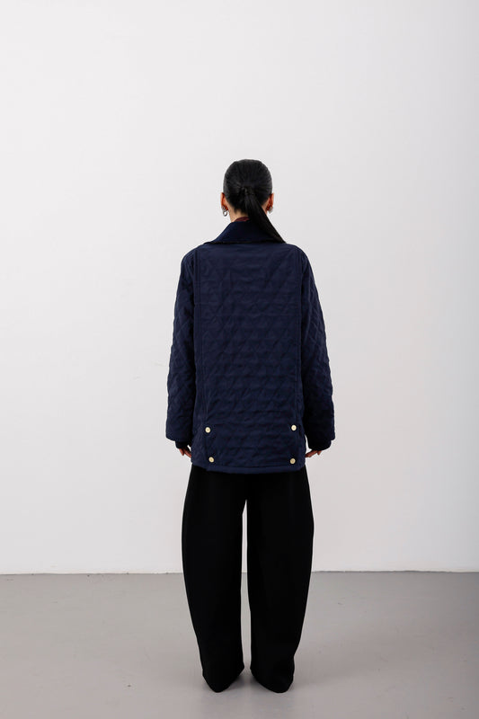 Oversize Kapitone Kadife Yaka Mont