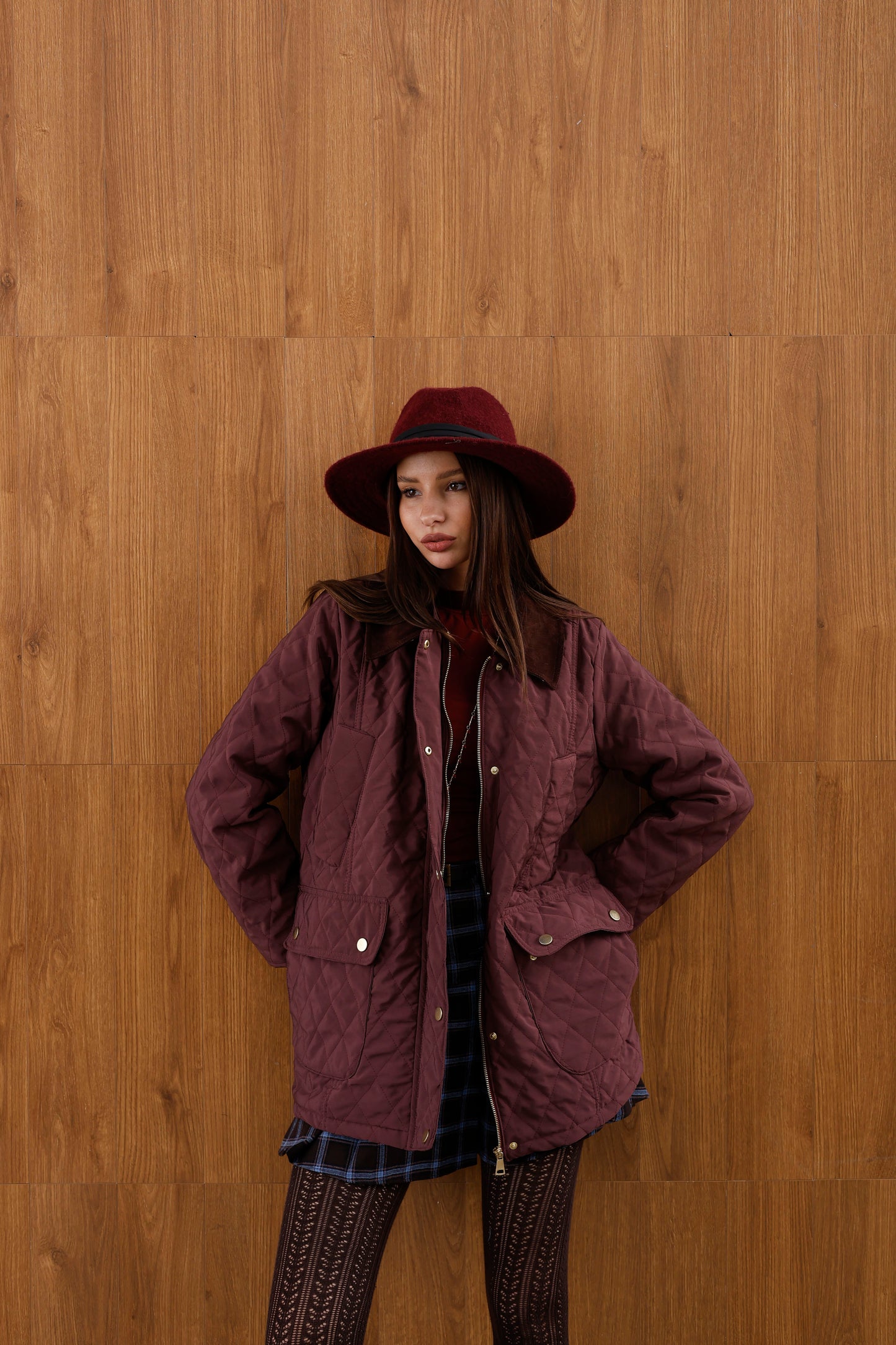 Oversize Kapitone Kadife Yaka Mont
