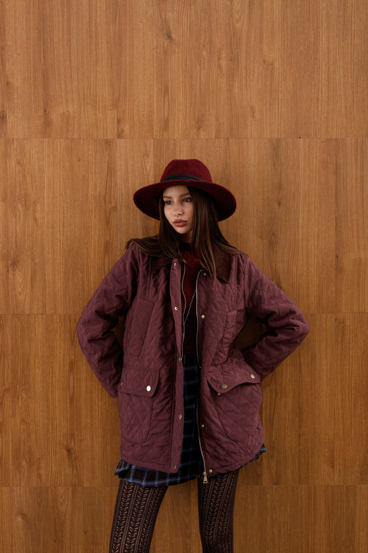 Oversize Kapitone Kadife Yaka Mont