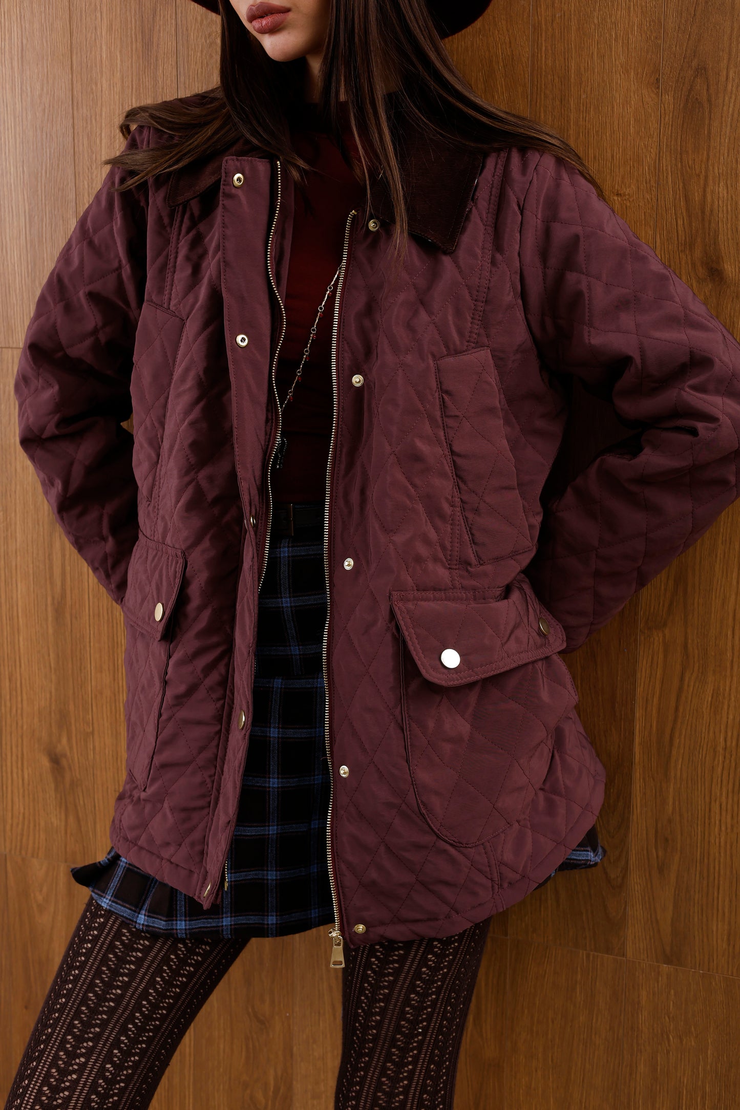 Oversize Kapitone Kadife Yaka Mont