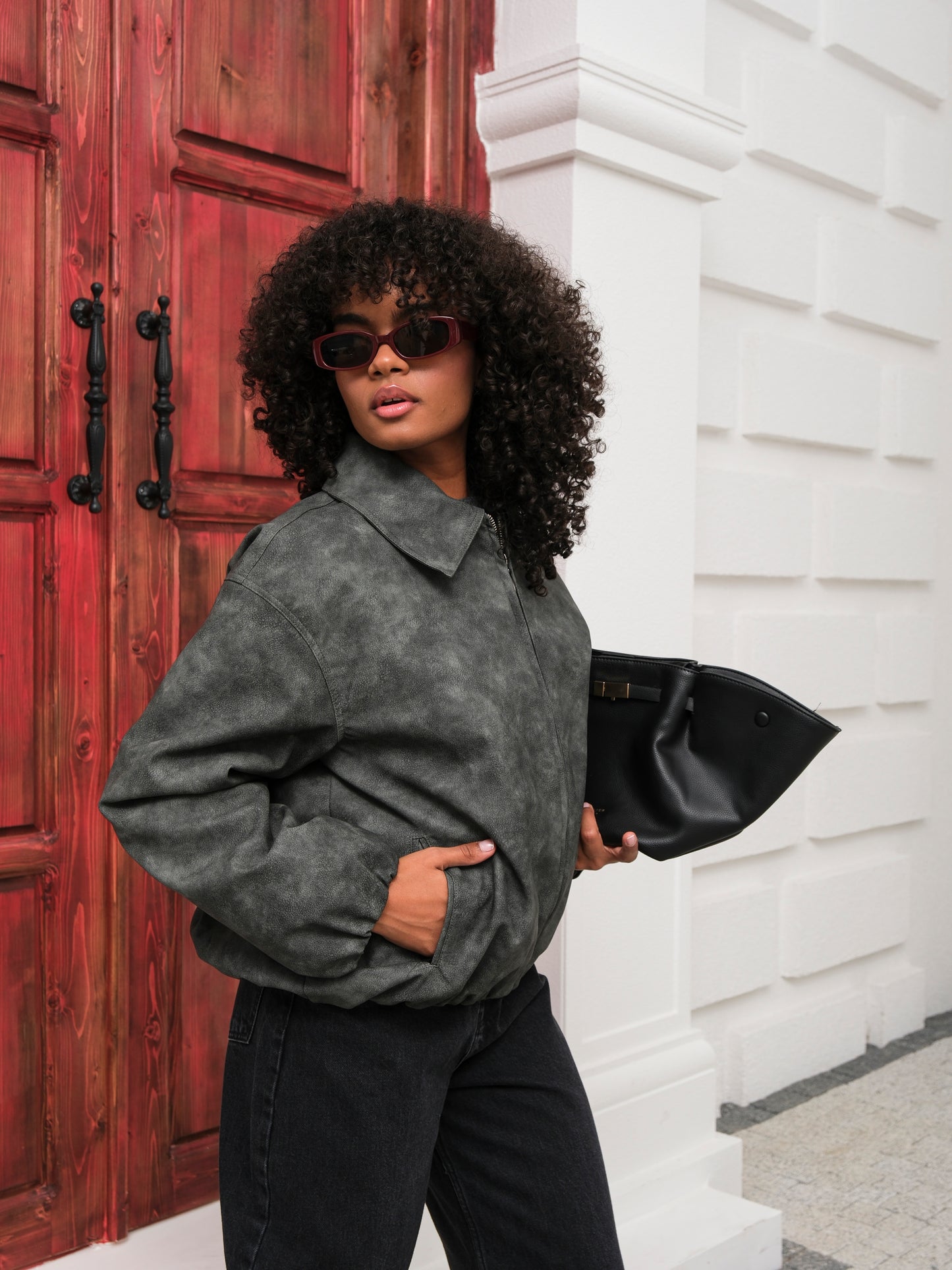 Kahverengi Bomber Fermuarlı Süet Ceket