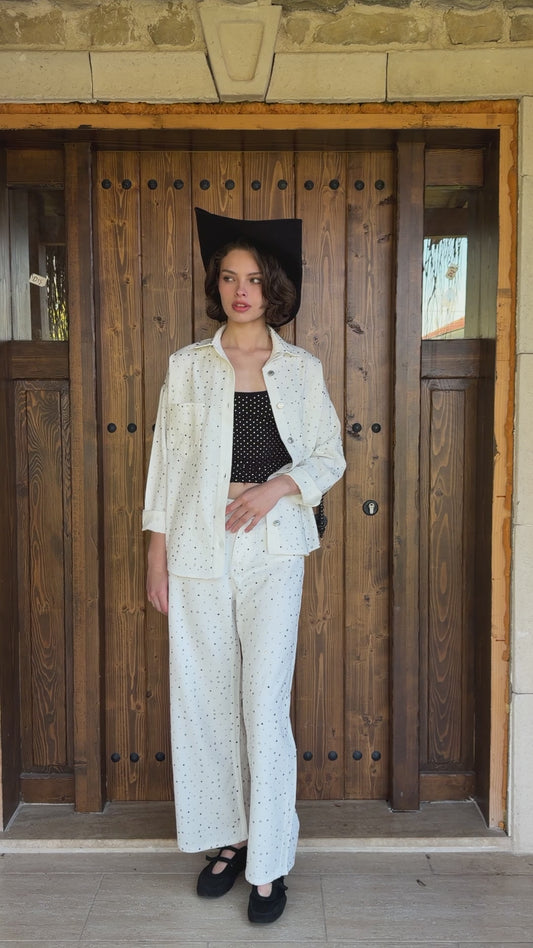 Taşlı Oversize Jean Gömlek
